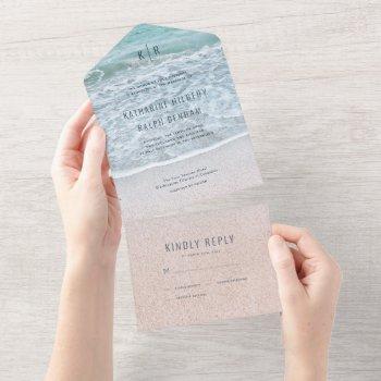 turquoise blue ocean photo wedding all in one invitation
