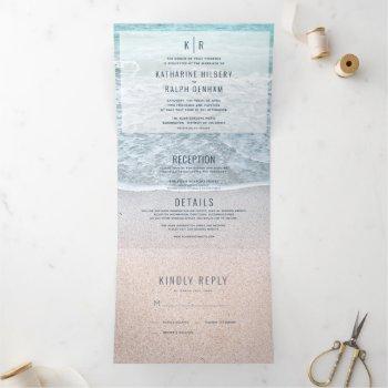 turquoise blue ocean photo wedding all in one tri-fold invitation