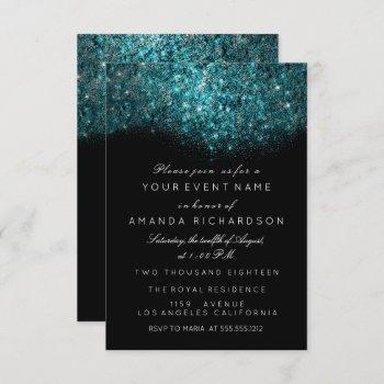 Small Turquoise Blue Sparkly Glitter Black White Event Front View