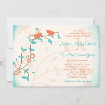 Small Turquoise Coral Birds Leaves Wedding Front View