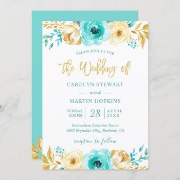 Small Turquoise Mint Gold Floral Romantic Chic Wedding Front View