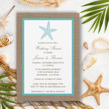 Small Turquoise Starfish On Burlap Beach Wedding Shower Front View