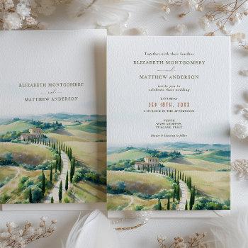 tuscan dreamscape wedding watercolor scenery invitation