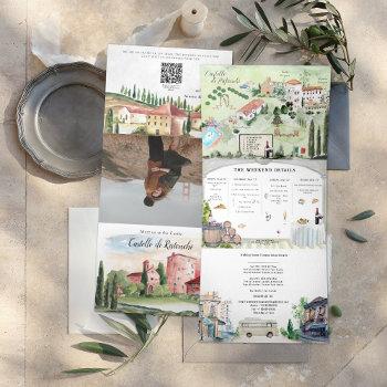 Small Tuscany Italy | Illustrated Wedding Tri-fold Front View