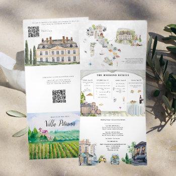 Small Tuscany Italy | Illustrated Wedding Tri-fold Front View