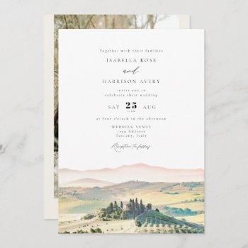 tuscany italy watercolor skyline photo wedding invitation