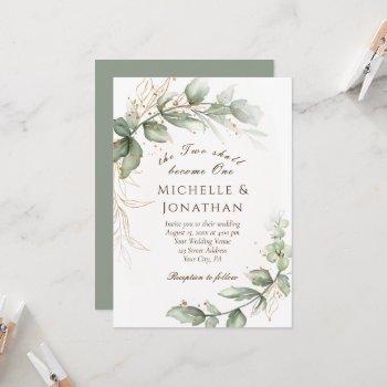 two become one greenery floral christian wedding invitation
