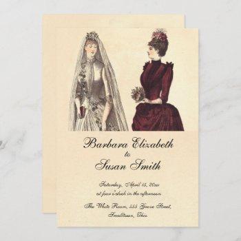 two brides wedding vintage invitation