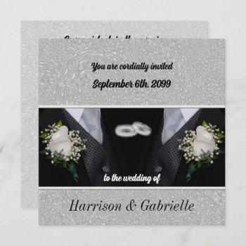 two grooms black tux gay wedding invitation