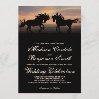 two horses at sunset country wedding invitations