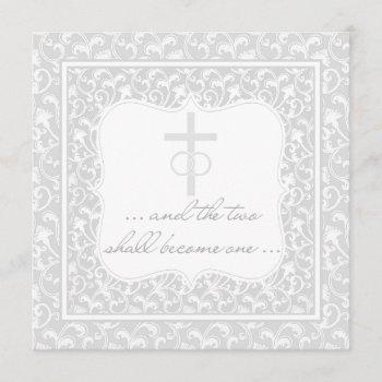 two shall become one christian wedding silver invitation