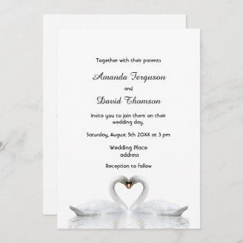 two swans in love white wedding invitation card