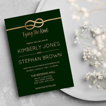 tying the knot quote mod forest green gold wedding invitation