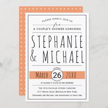 typography coral peach wedding couple's shower invitation