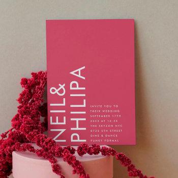 ultra modern bold names magenta red wedding invitation