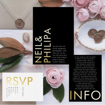 ultra modern bold names simple wedding foil invitation