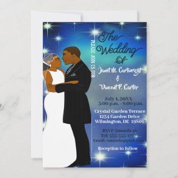 under the stars blue sky african american wedding  invitation