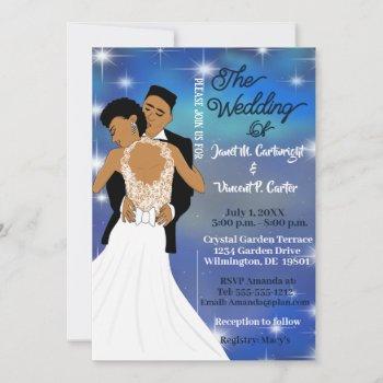 under the stars blue sky african american wedding invitation