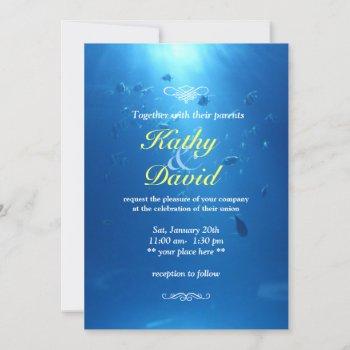 underwater blue sea themed beautiful wedding invitation