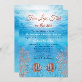 underwater two less fish in the sea wedding invitation