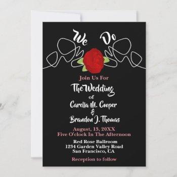 unique elegant black with rose glamorous wedding invitation