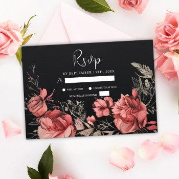 Small Unique Moody Gothic Floral Black Wedding Rsvp Front View