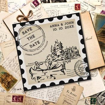 unique vintage postage stamp save the date invitation