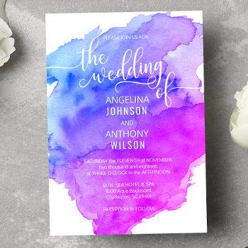 unique watercolor blue purple wedding invitations