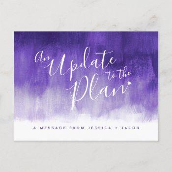 Small Update To Plan Purple Wash Heart Wedding Cancelled Announcement Post Front View