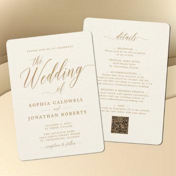 Small Updated All In One Gold Calligraphy Cream Wedding Front View