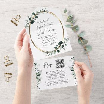 Small Updated Eucalyptus Gold Qr Code Rsvp Wedding All In One Front View