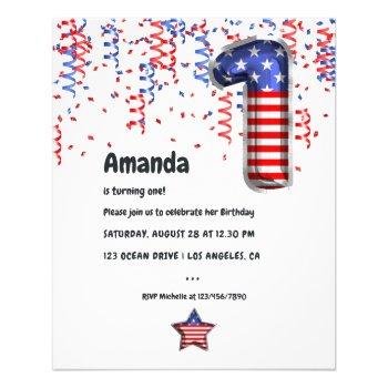 usa patriotic balloon 1st birthday invitation flyer