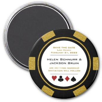 Small Vegas Black Gold Poker Chip Wedding Save The Date Magnet Front View
