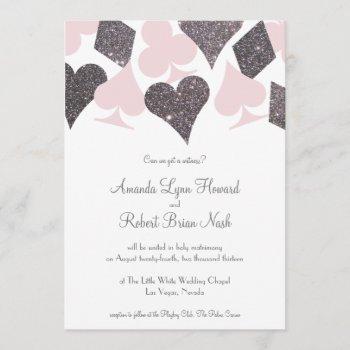 vegas wedding blush pink and silver faux glitter invitation