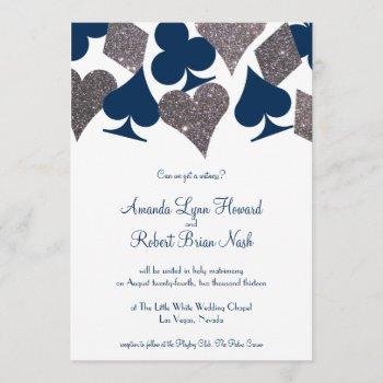Small Vegas Wedding Navy Blue Silver Faux Glitter Front View
