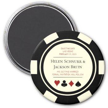 Small Vegas Wedding Save The Date Poker Chip Black Cream Magnet Front View