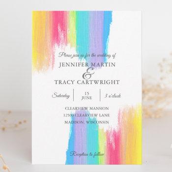 vibrant rainbow watercolor gay pride lgbtq wedding invitation