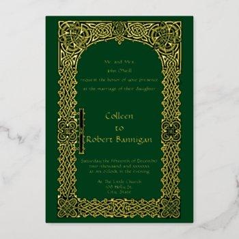 victorian era celtic knots border wedding foil invitation