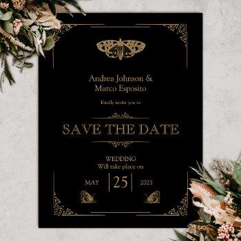 Small Victorian Moth Black Gothic Wedding Save The Date Front View