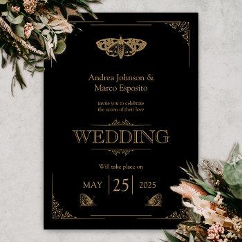victorian moth elegant gothic wedding invitation