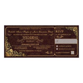 Small Victorian Wedding Ticket  W/ Rsvp Front View