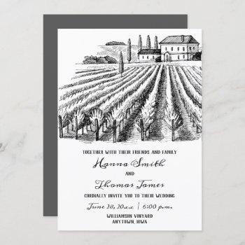 vineyard winery rustic sketch wedding  invitation