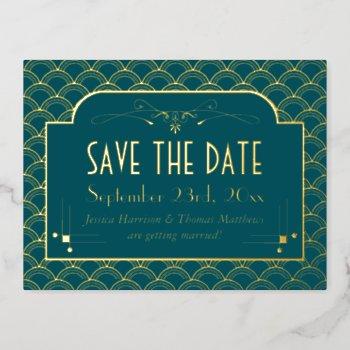 vintage 1920's art deco gatsby save the date real foil invitation postcard