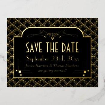 Small Vintage 1920's Art Deco Gatsby Save The Date Real Foil  Post Front View