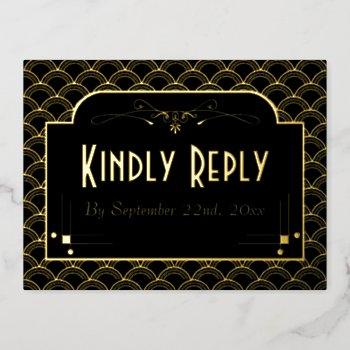 Small Vintage 1920's Art Deco Gatsby Wedding Rsvp Real Foil  Post Front View