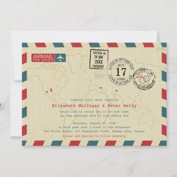 vintage airmail world traveler wedding invitation
