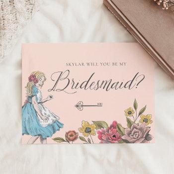 vintage alice in wonderland | be my bridesmaid?  invitation postcard