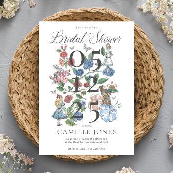 vintage alice in wonderland floral bridal shower invitation