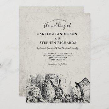 vintage alice in wonderland wedding invitation