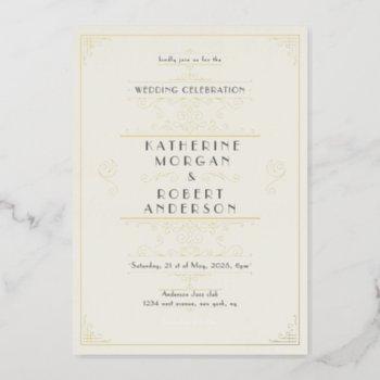 vintage art deco elegant wedding foil invitation